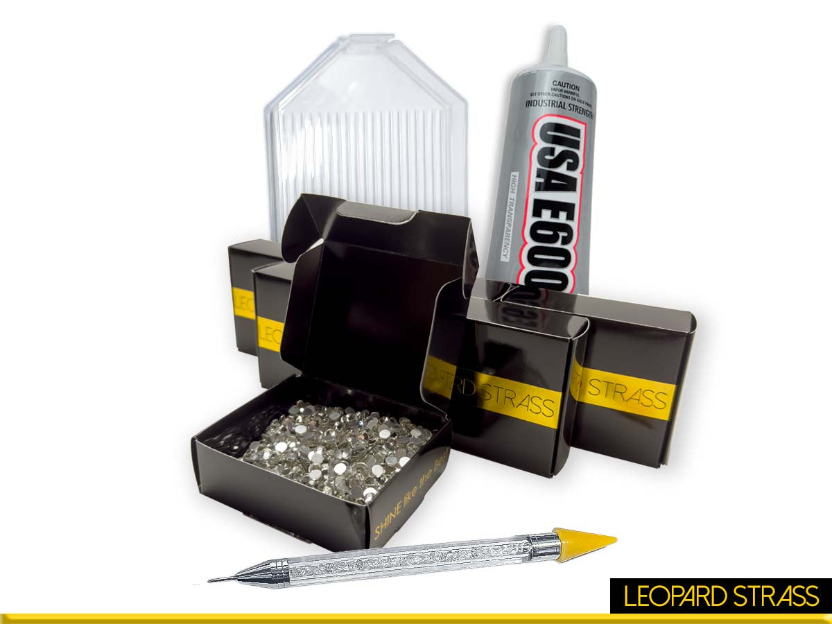 LEOPARD STRASS Premium Starter Pack – 6000 Non-Hotfix Crystal Rhinestones + Glue + Tools